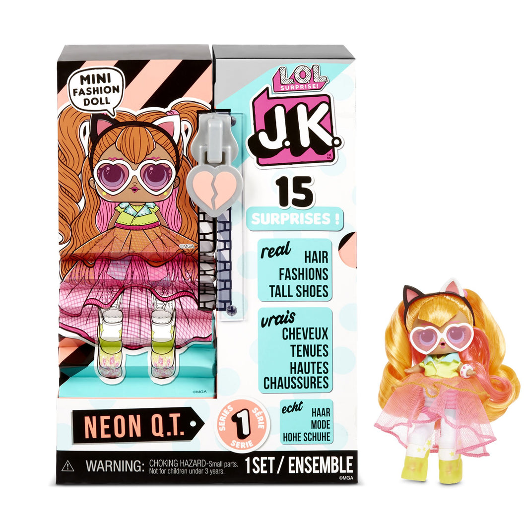 L.O.L. Surprise! J.K. Neon Q.T. - Mini muñeca de moda con 15 sorpresas